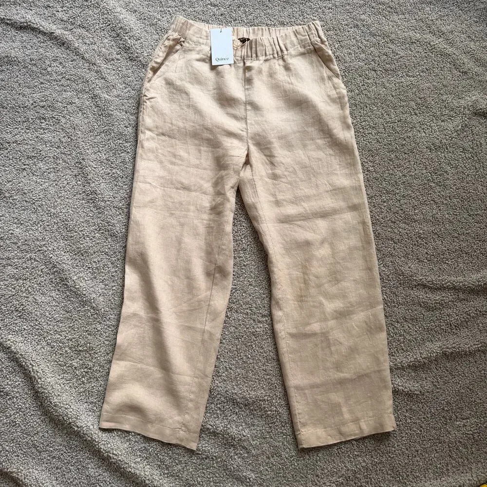 NWT Quince 100% European Linen Driftwood Beige Tan Pull On Pants Size Small